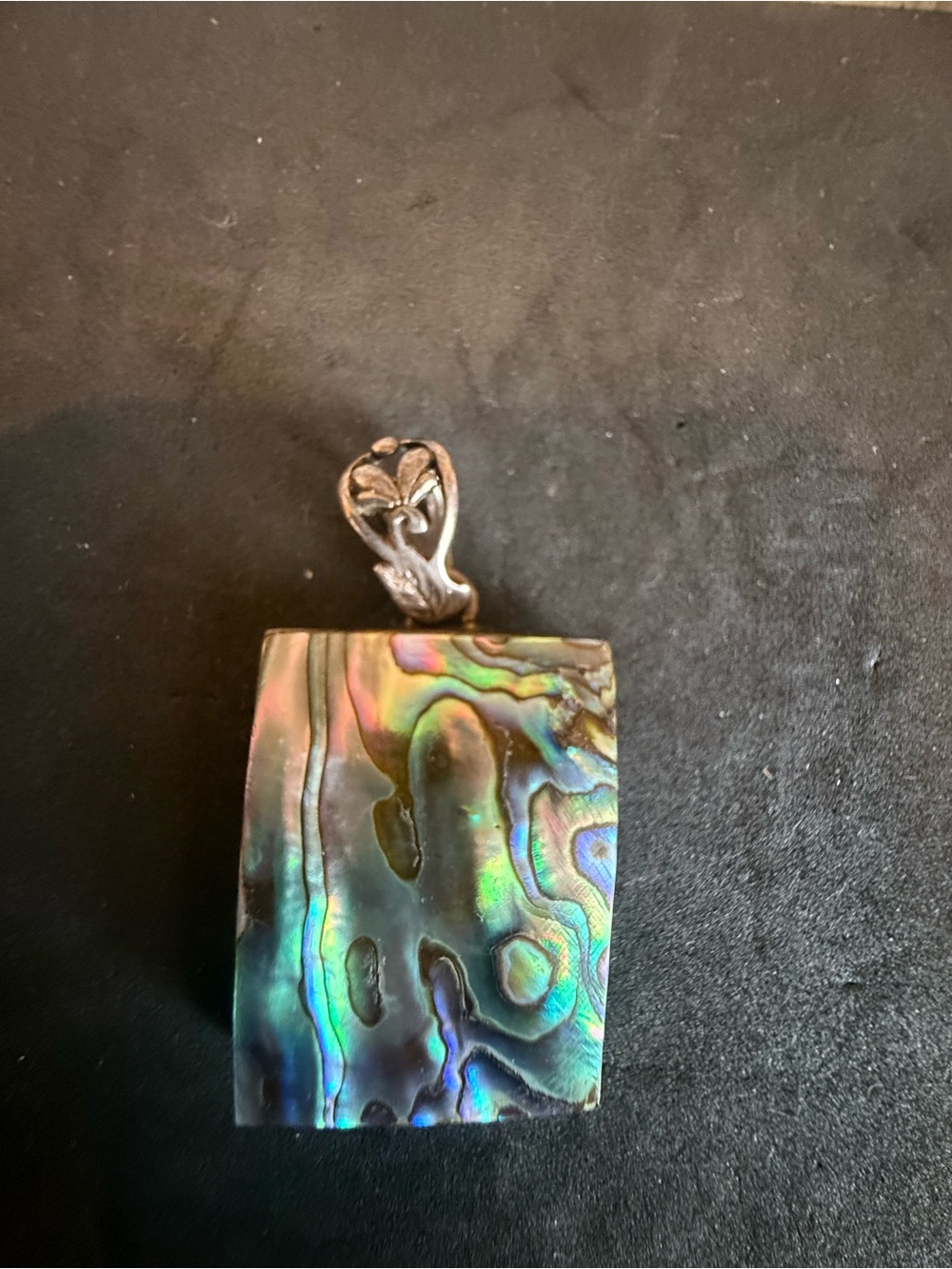 Iridescent Abalone Shell Pendant Necklace - Multi-Color- SS